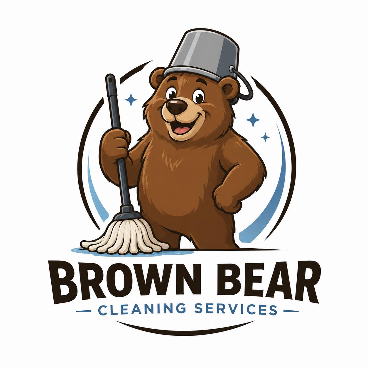 Brown Bead cartoon holding a Mop and smiling